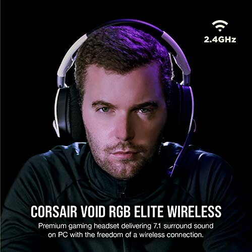 Corsair Void RGB Elite Wireless gaming headset with 7.1 surround sound.