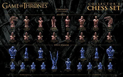 Game of Thrones collector's chess set with character-themed pieces.