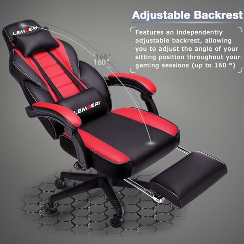 Gaming chair with adjustable backrest and footrest