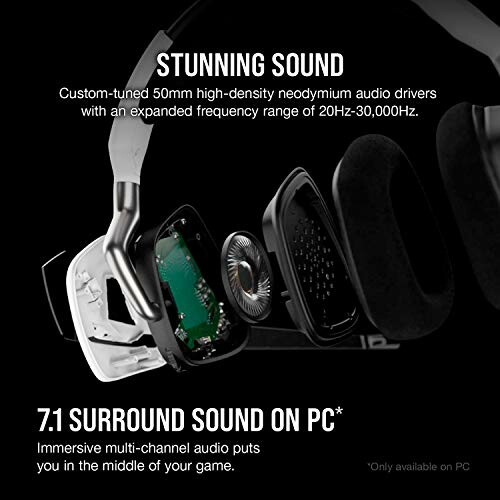 Gaming headset with custom-tuned 50mm drivers and 7.1 surround sound.