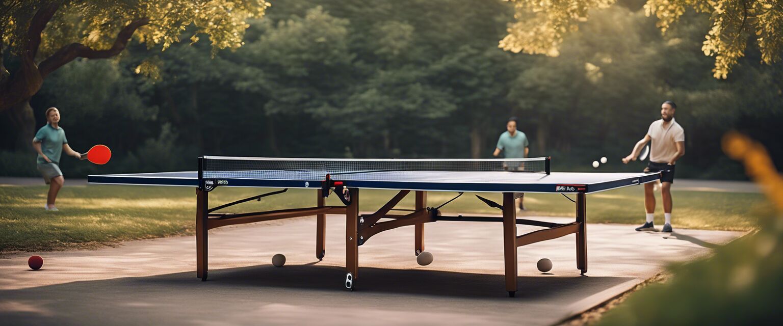 Playing portable table tennis outdoors