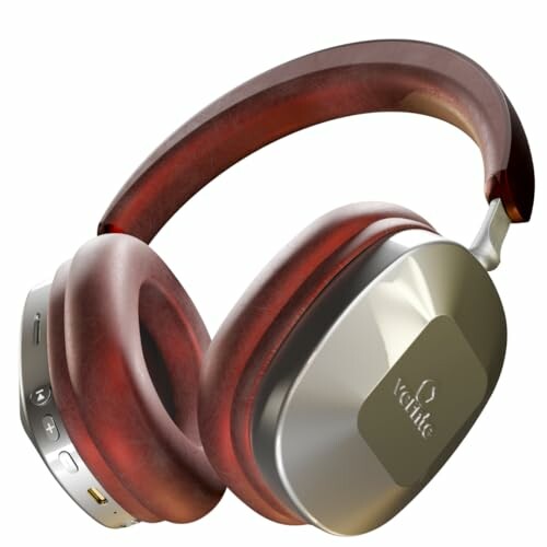 Wooden and metallic over-ear headphones with control buttons